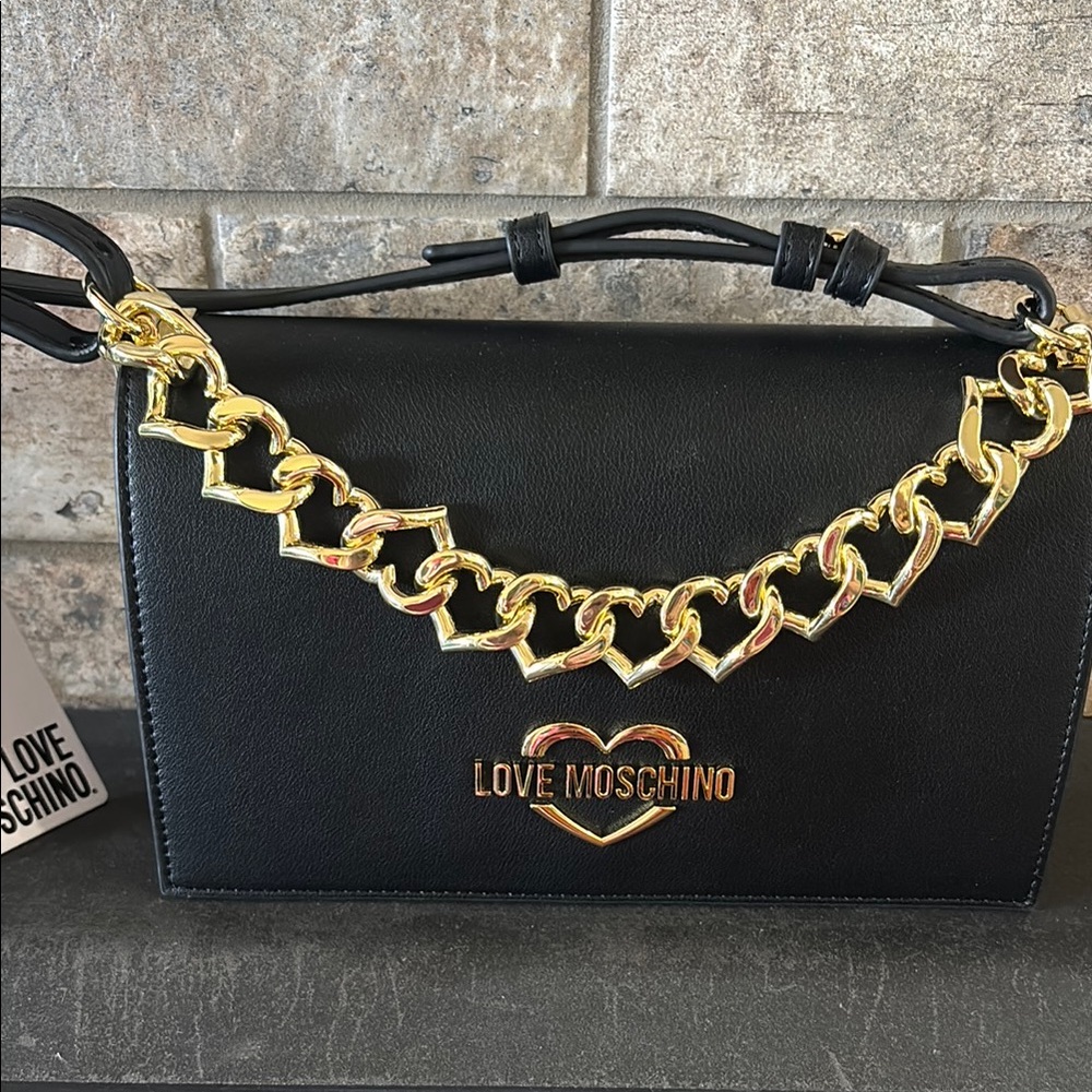 Love Moschino Black and Gold Chain Shoulder Bag
